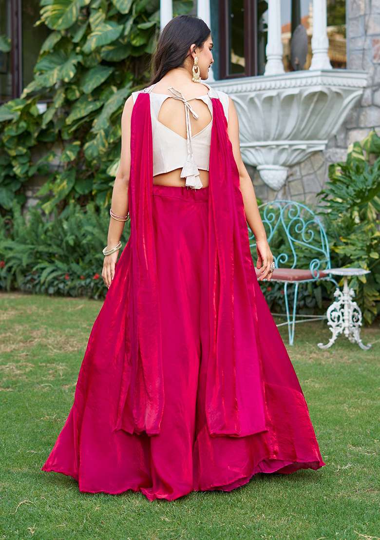 Pink Embroidery Silk Blend Chaniya Choli Set For Navratri And Garba for Diwali and Festive Wear - Indya
