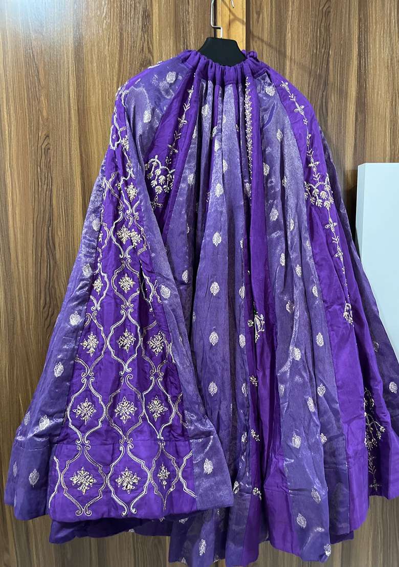 Purple Embroidery Silk Blend Lehenga Set With Dupatta - Indya