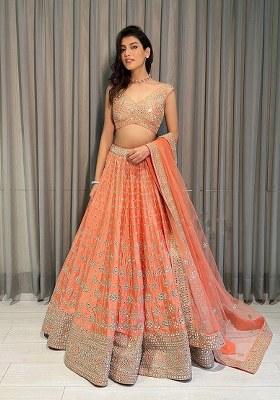 Orange Embroidery Silk Lehenga Choli