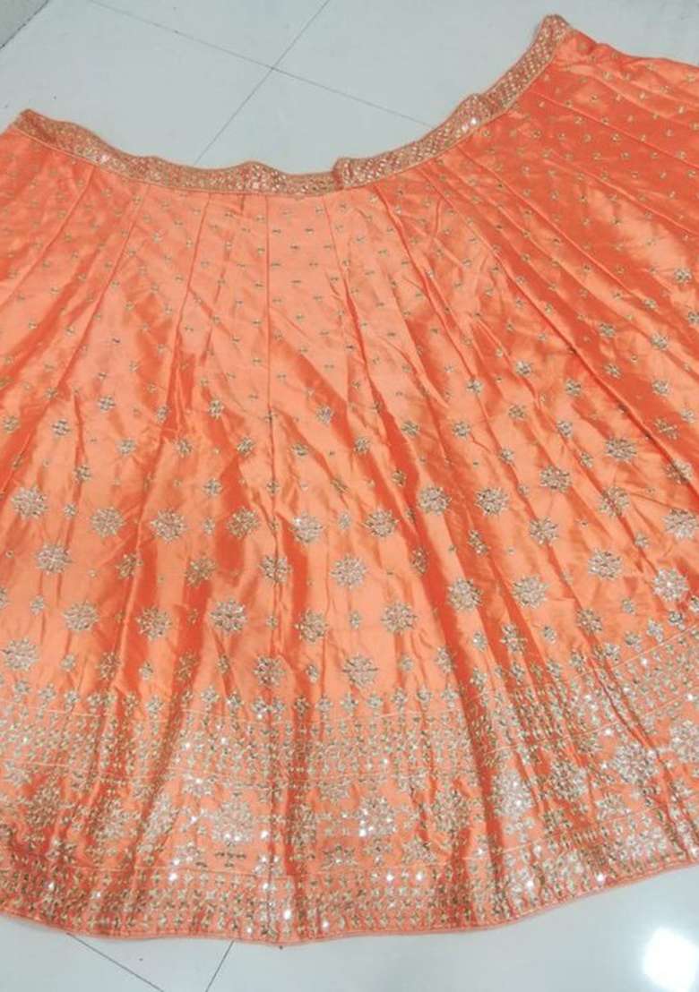 Orange Embroidery Silk Blend Lehenga Choli for Diwali and Festive Wear - Indya