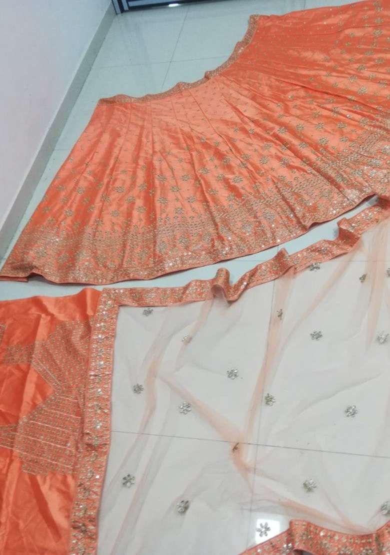Orange Embroidery Silk Blend Lehenga Choli for Diwali and Festive Wear - Indya