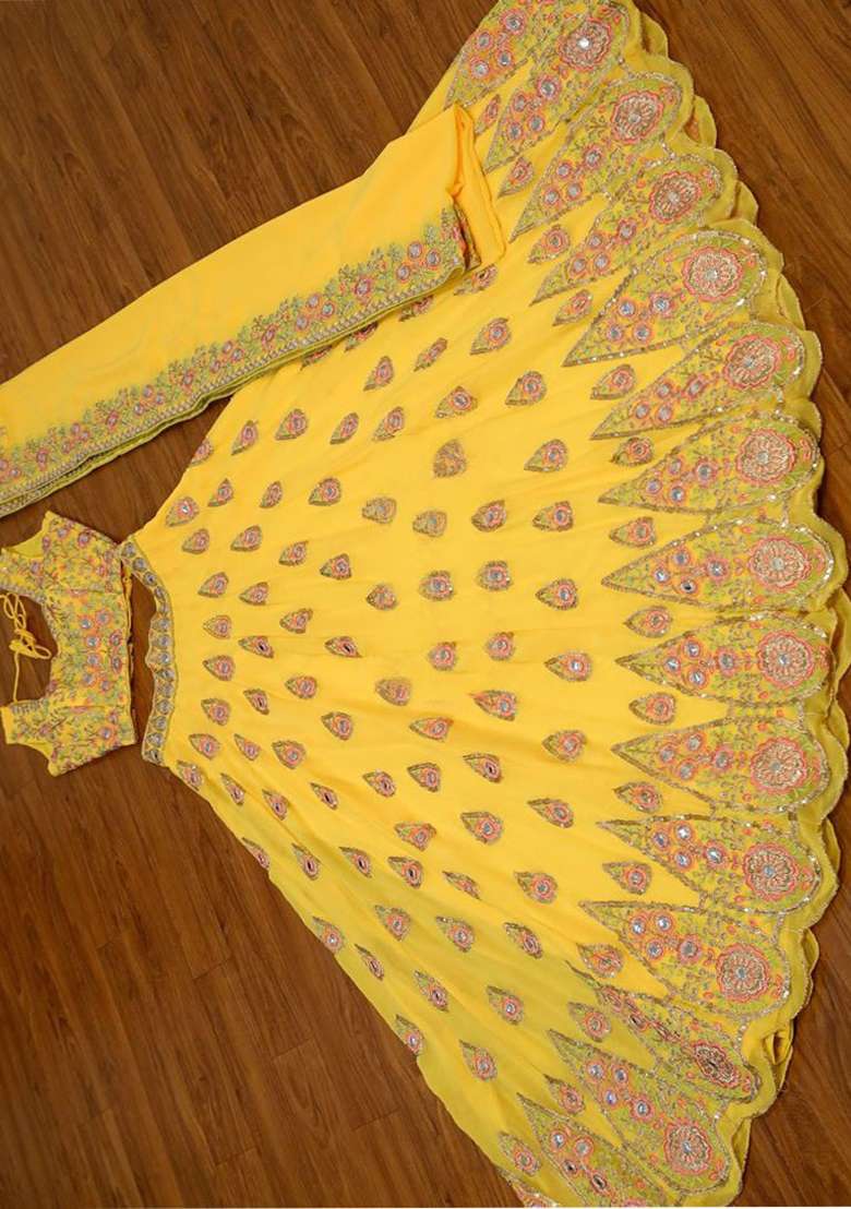 Yellow Embroidery Georgette Lehenga Choli for Diwali and Festive Wear - Indya