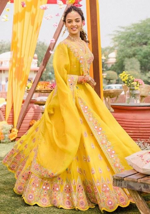 Yellow Embroidery Georgette Lehenga Choli