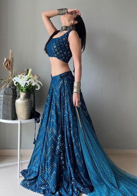 Blue Embroidery Georgette Lehenga Choli — view on Indya