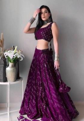 Wine Embroidery Georgette Lehenga Choli