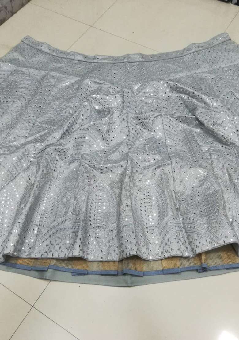 Steel Grey Silk Choli Lehenga with Embroidery for Diwali | Wedding & Festive Wear - Indya