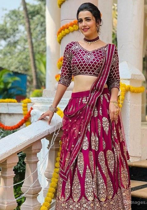Cherry Red Embroidery Georgette Lehenga Choli — view on Indya