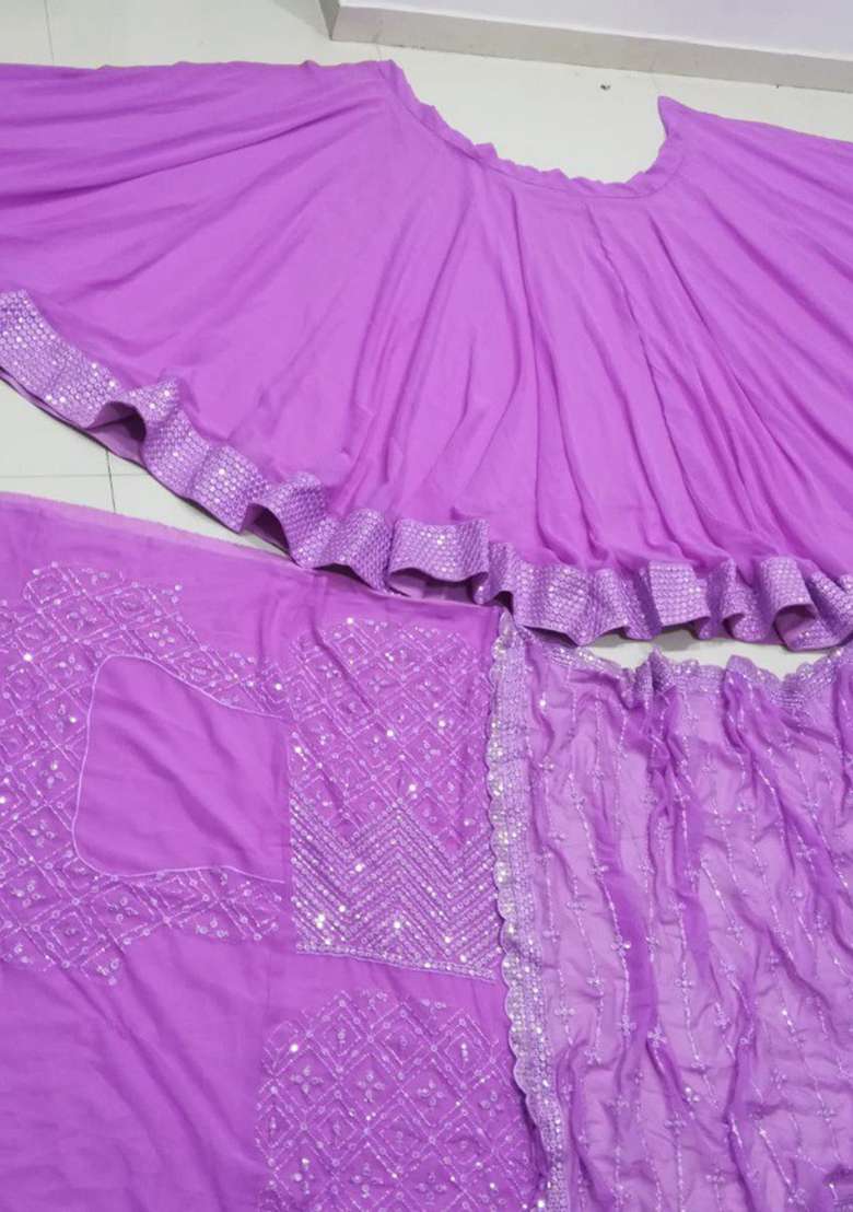 Lavender Embroidery Georgette Lehenga Choli for Diwali and Festive Wear - Indya