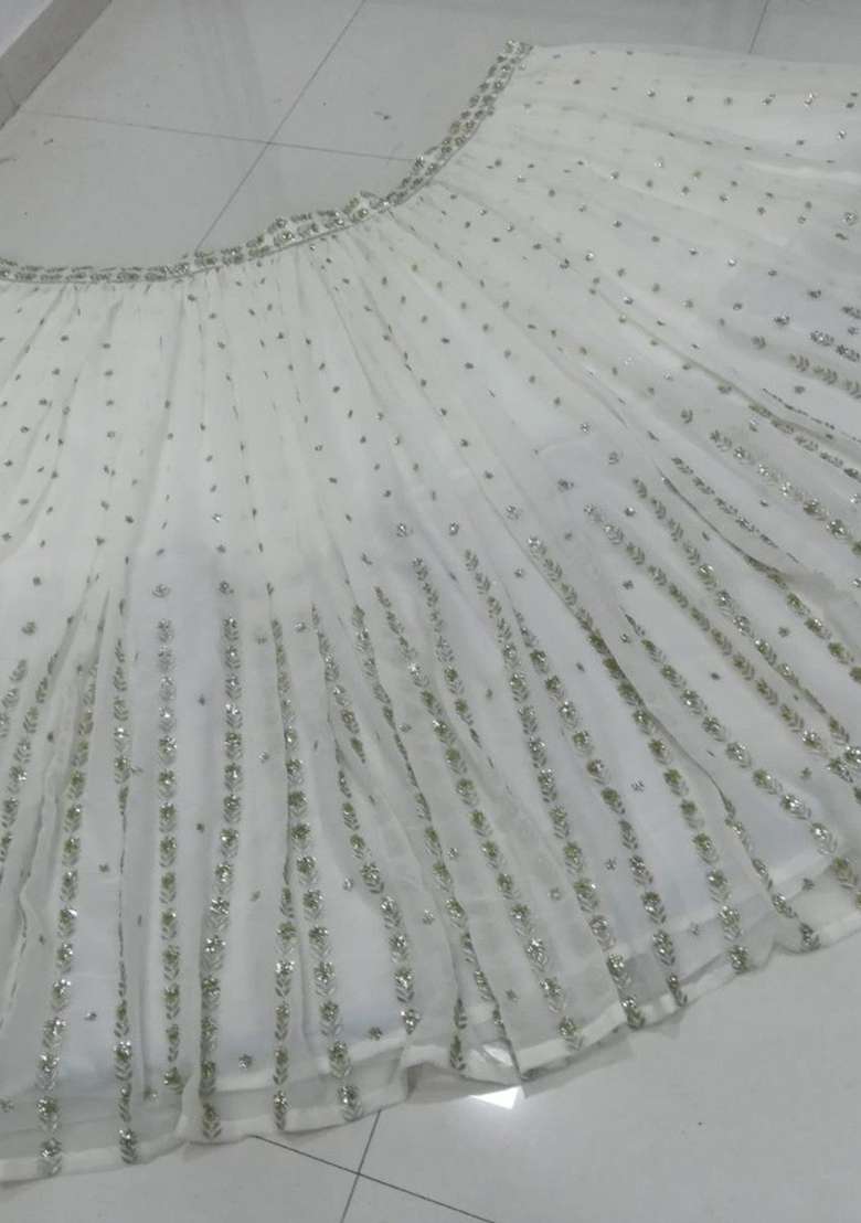 Off White Embroidery Georgette Lehenga Choli for Diwali and Festive Wear - Indya
