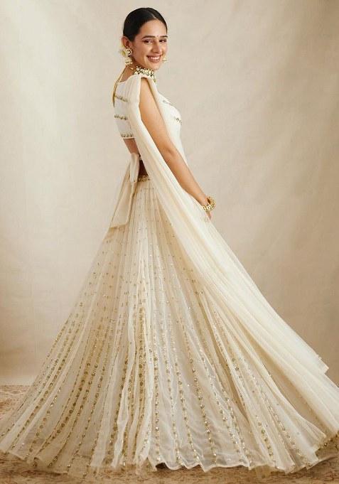 Off White Embroidery Georgette Lehenga Choli — view on Indya