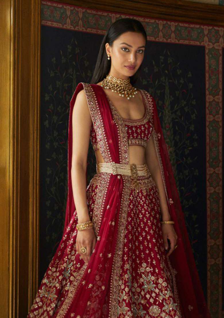 Maroon Embroidery Silk Blend Lehenga Choli for Diwali and Festive Wear - Indya