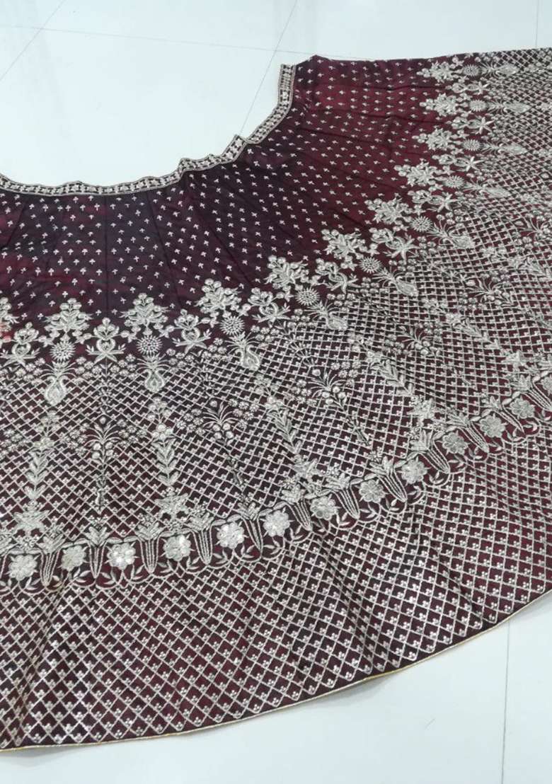 Maroon Embroidery Silk Blend Lehenga Choli for Diwali and Festive Wear - Indya