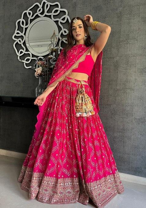 Dark Pink Embroidery Georgette Lehenga Choli