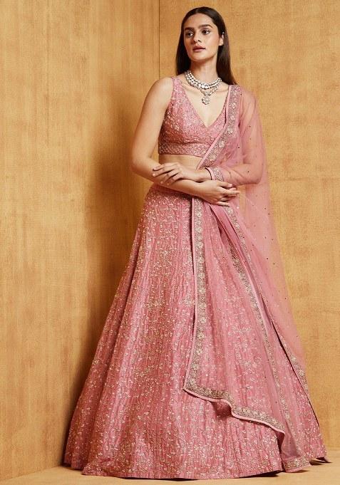 Mauve Pink Embroidery Silk Lehenga Choli
