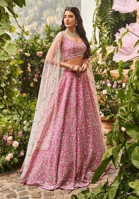 Pink Embroidery Silk Lehenga Choli