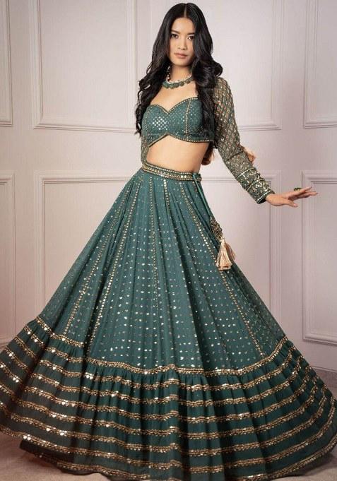 Green Embroidery Georgette Lehenga Choli — view on Indya