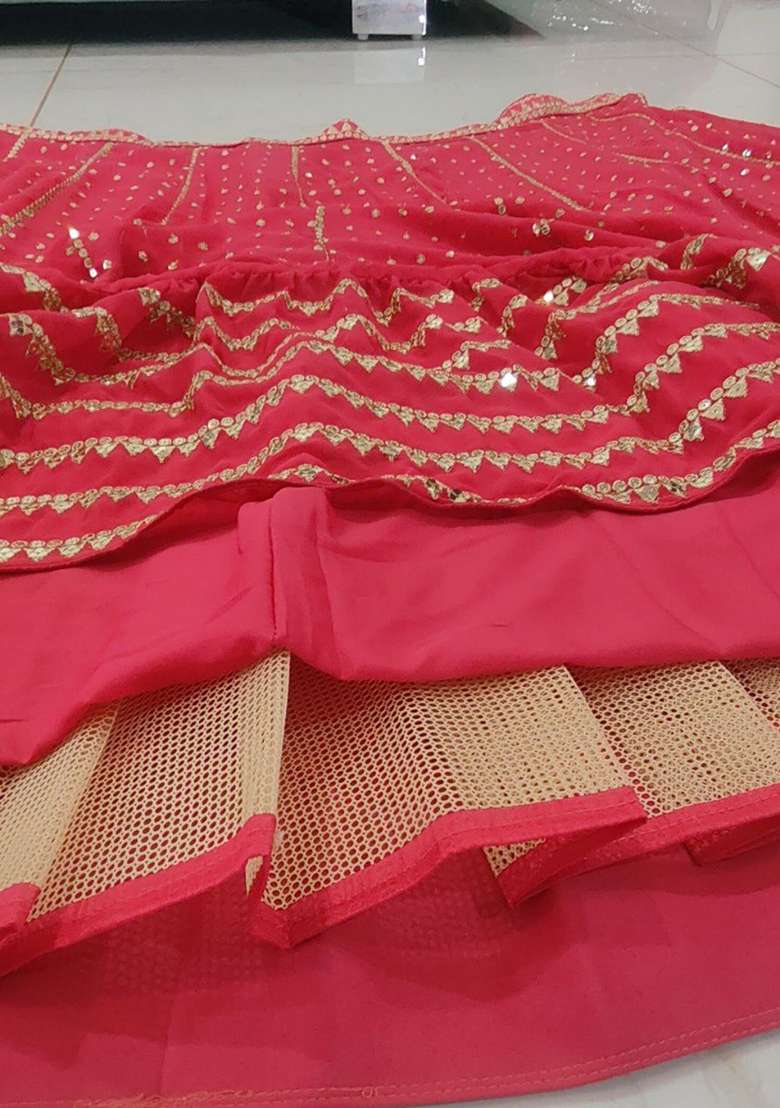 Red Embroidery Georgette Lehenga Choli for Diwali and Festive Wear - Indya
