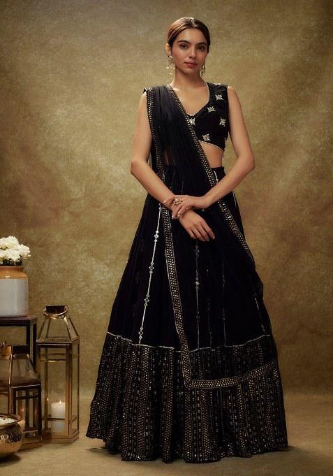 Black Embroidery Georgette Lehenga Choli