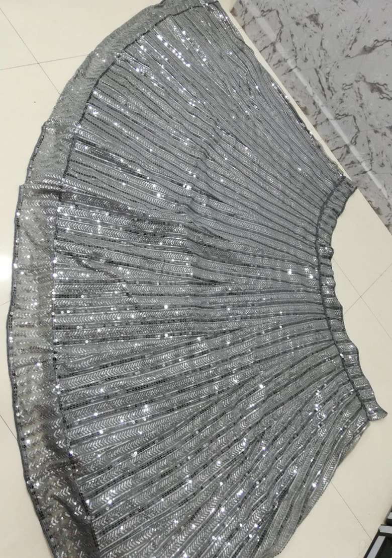 Grey Embroidery Georgette Lehenga Choli for Diwali and Festive Wear - Indya