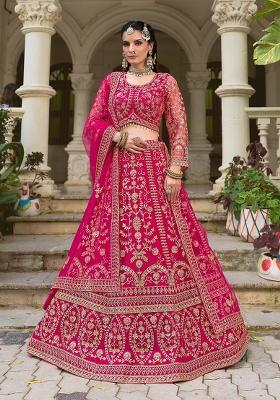Rani Pink Zari Work Net Lehenga Choli