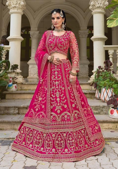 Rani Pink Zari Work Net Lehenga Choli