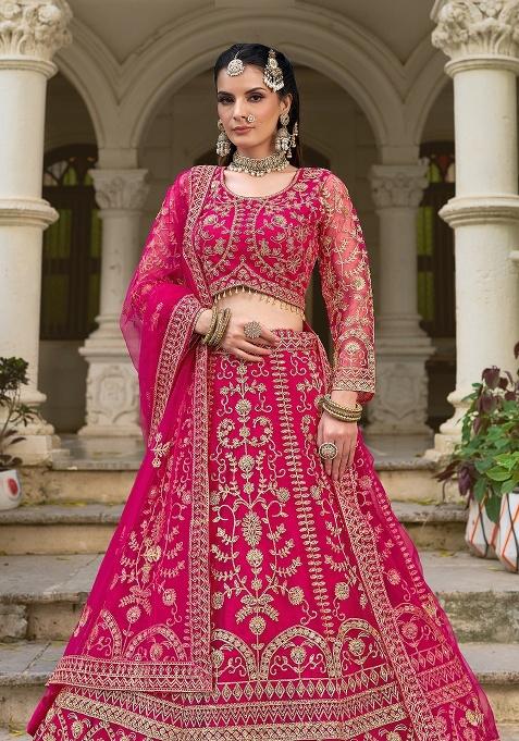 Rani Pink Zari Work Net Lehenga Choli