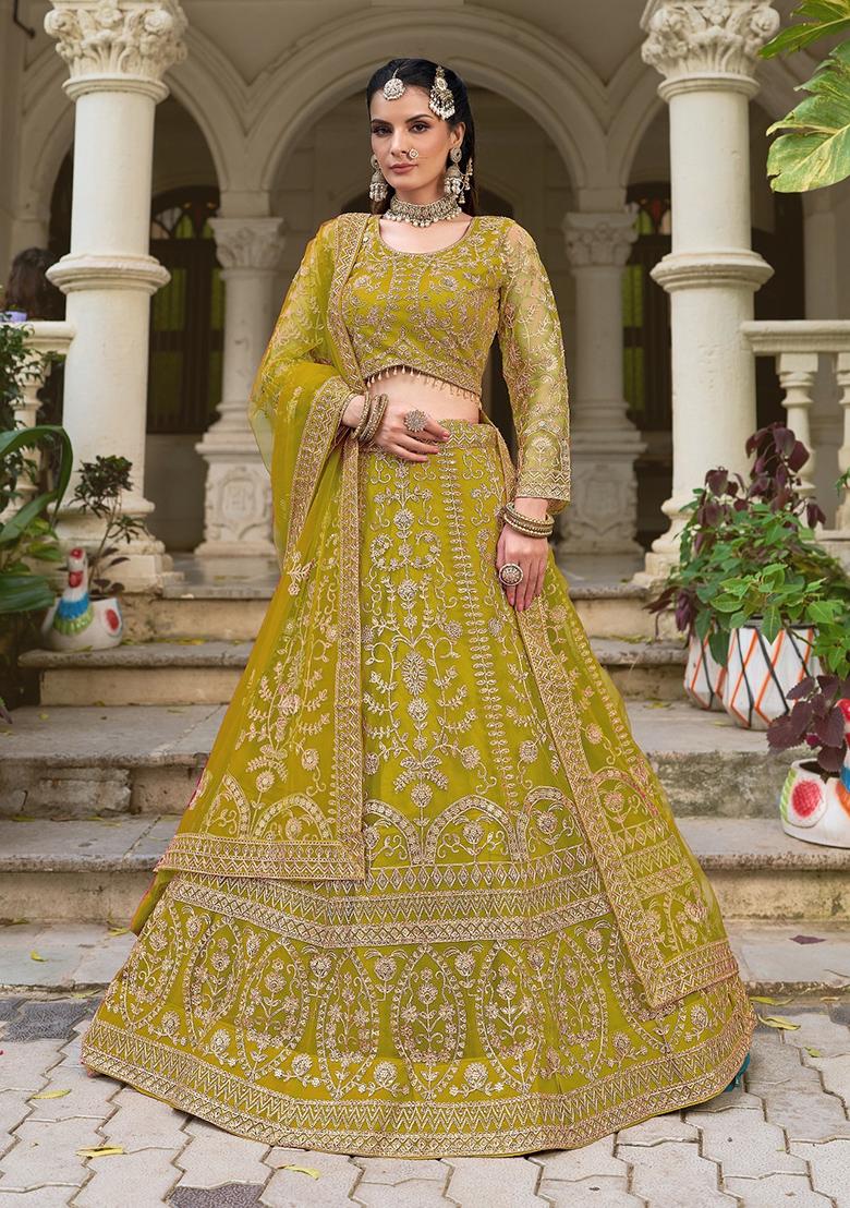 Yellow Zari Work Net Lehenga Choli