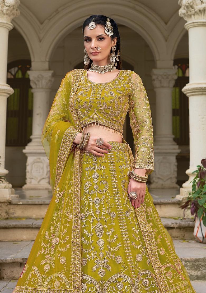 Yellow Zari Work Net Lehenga Choli