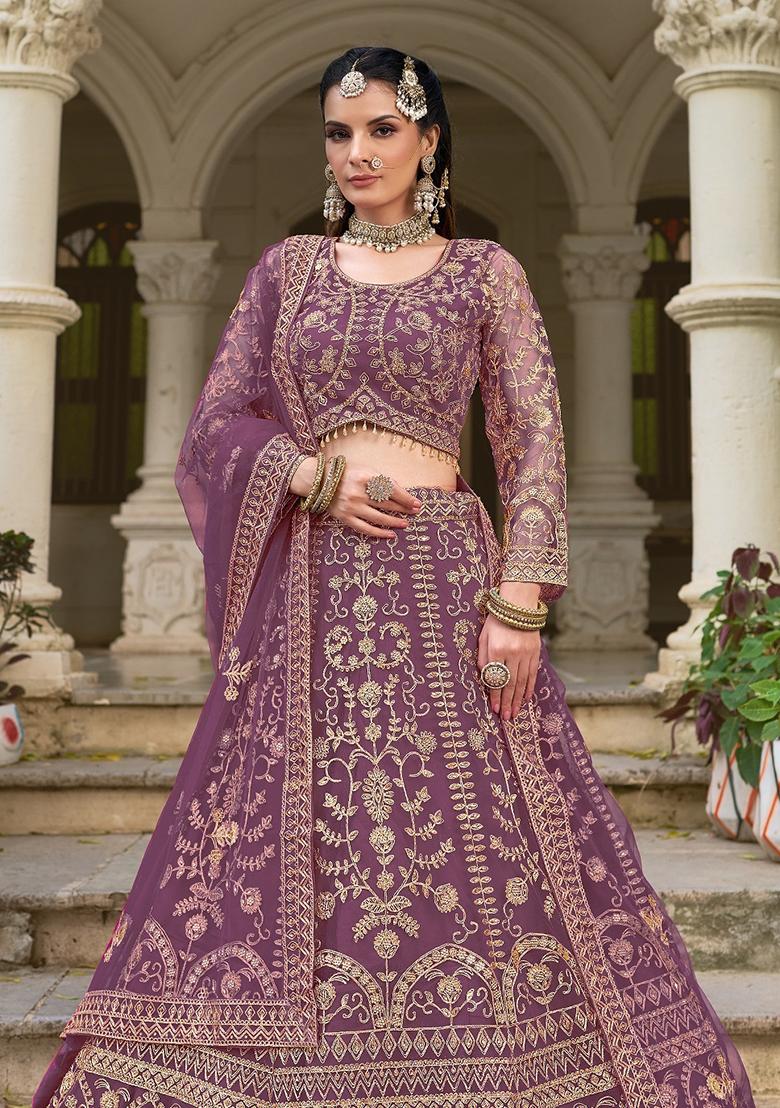 Lavender Zari Work Net Lehenga Choli