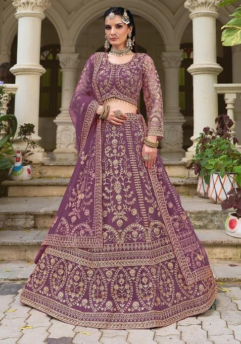 Lavender Zari Work Net Lehenga Choli