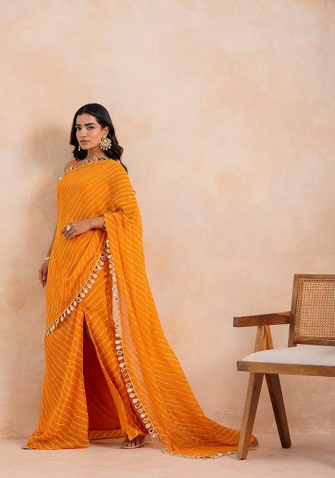 Yellow Printed Georgette Lehenga Set