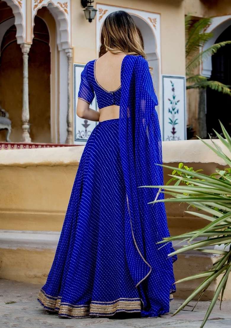 Blue Lehariya Georgette Lehenga Set for Diwali | Wedding & Festive Wear - Indya