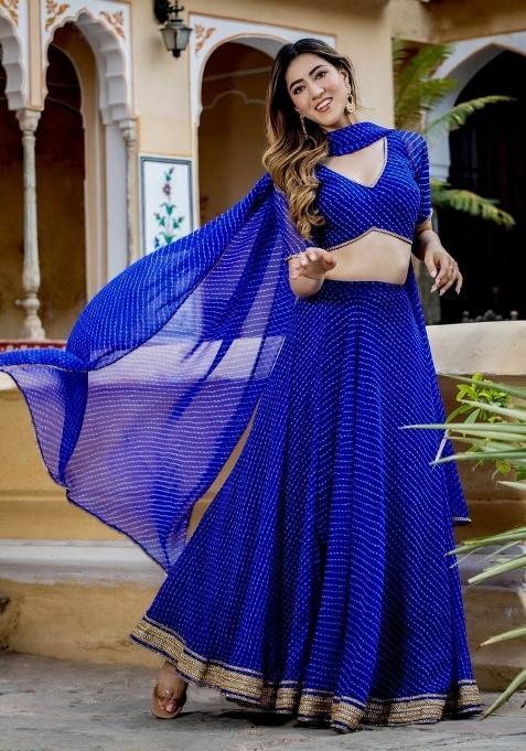 Blue Lehariya Georgette Lehenga Set
