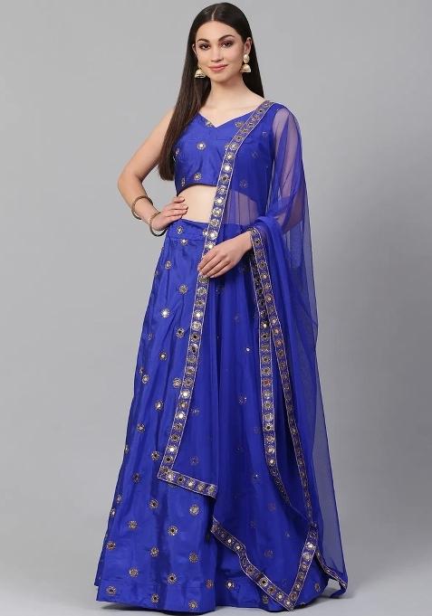 Light Blue Mirror Taffeta Lehenga Set
