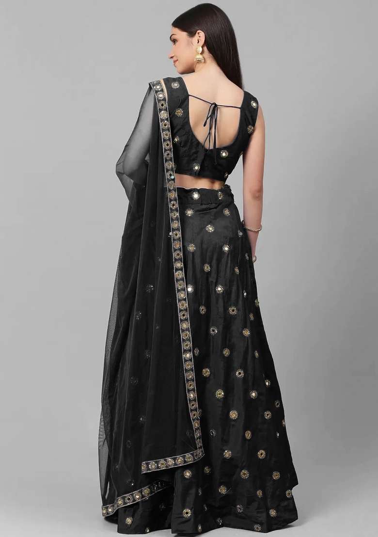 Black Mirror Taffeta Lehenga Set for Diwali | Wedding & Festive Wear - Indya
