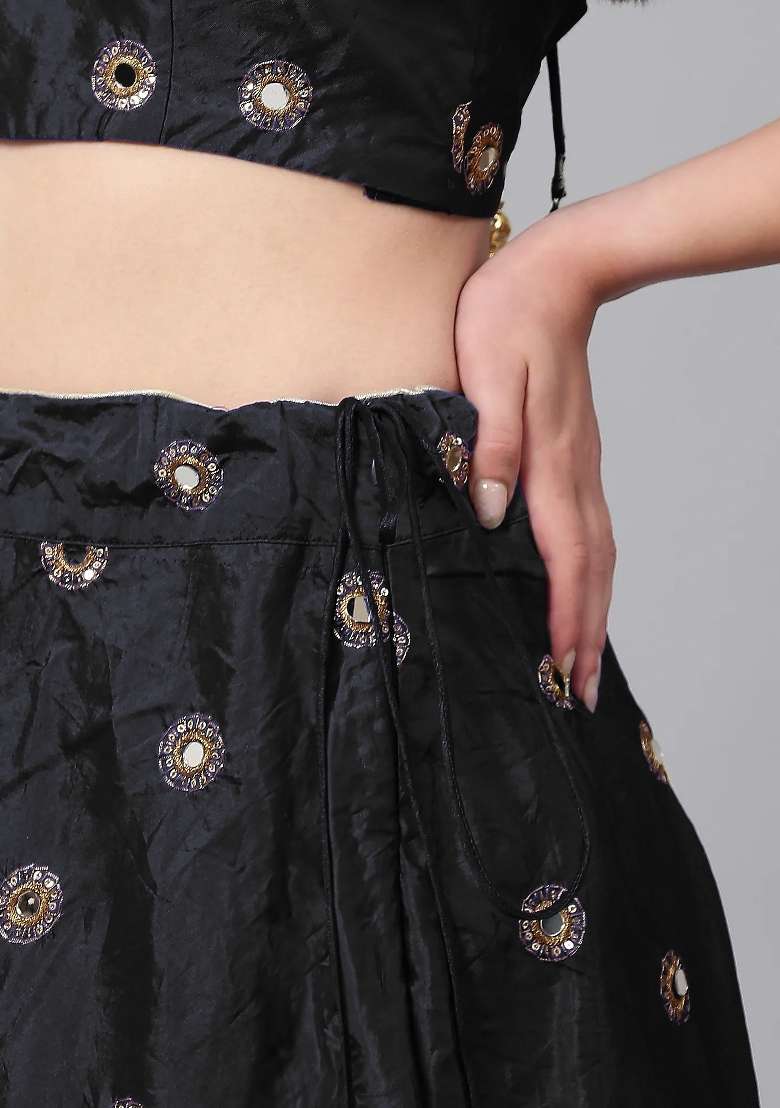 Black Mirror Taffeta Lehenga Set for Diwali | Wedding & Festive Wear - Indya