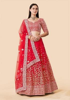 Red Sequence Work Net Lehenga Set