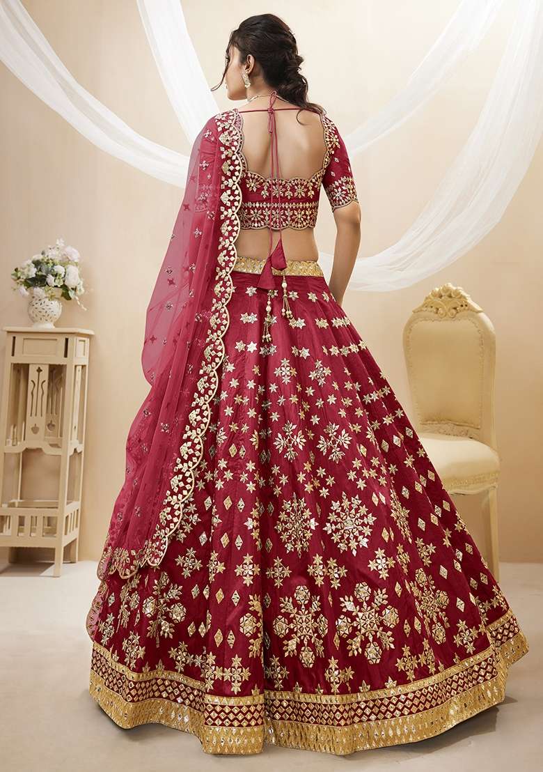 Maroon Silk Blend Lehenga Set with Embroidery for Diwali | Wedding & Festive Wear - Indya