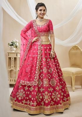 Pink Embroidery Silk Lehenga Set