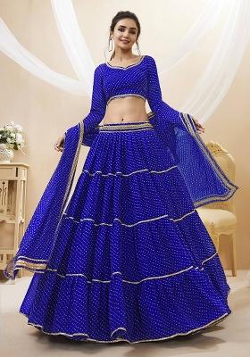 Blue Lehariya Georgette Lehenga Set