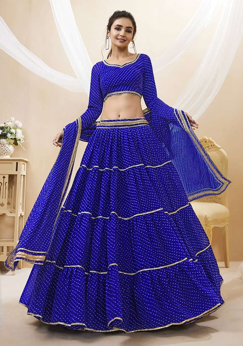 Blue Lehariya Georgette Lehenga Set for Diwali | Wedding & Festive Wear - Indya