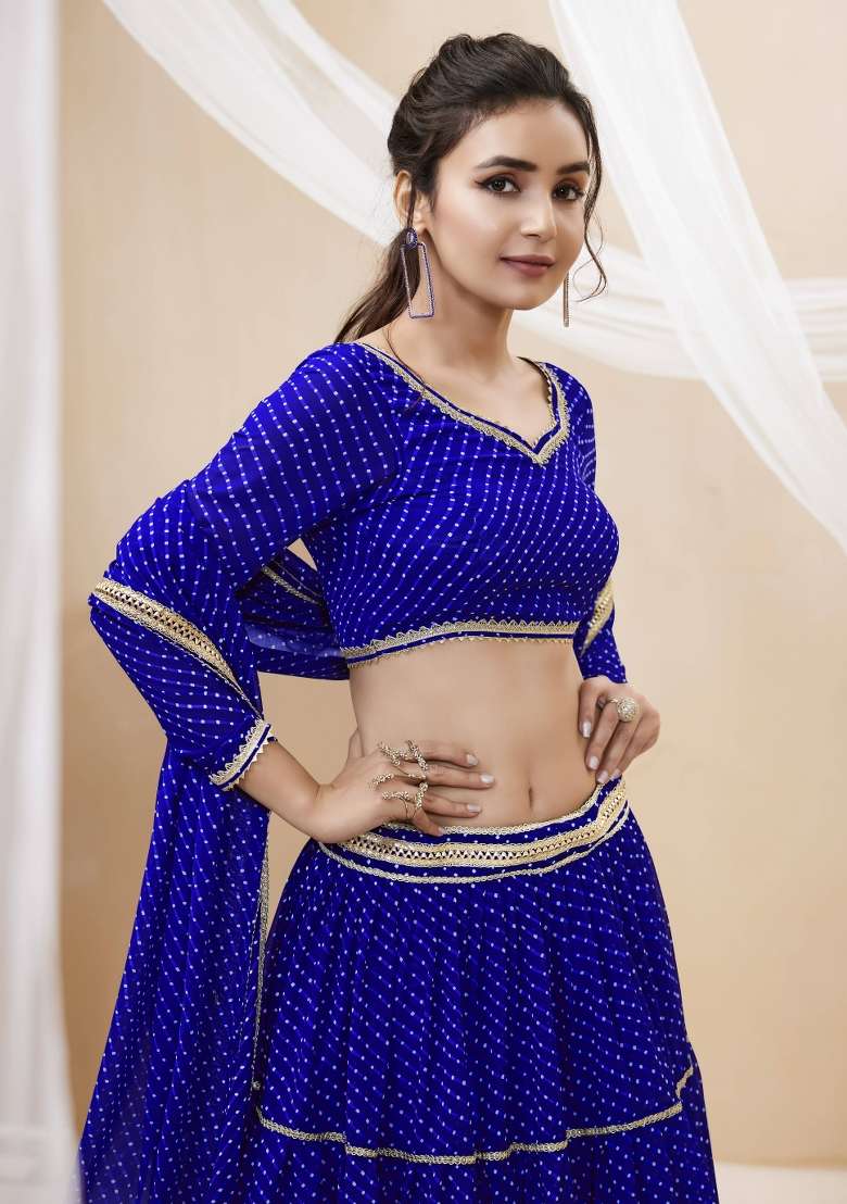 Blue Lehariya Georgette Lehenga Set for Diwali | Wedding & Festive Wear - Indya