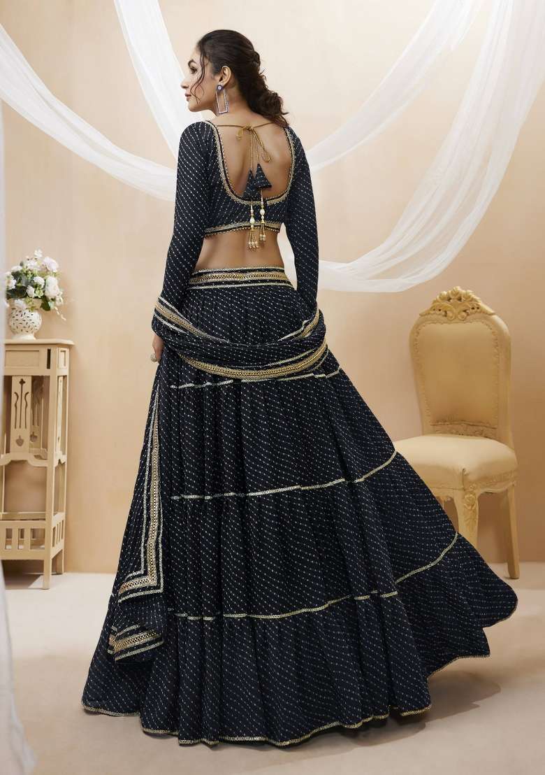 Black Lehariya Georgette Lehenga Set for Diwali | Wedding & Festive Wear - Indya