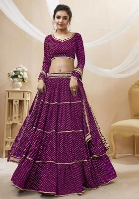 Purple Lehariya Georgette Lehenga Set