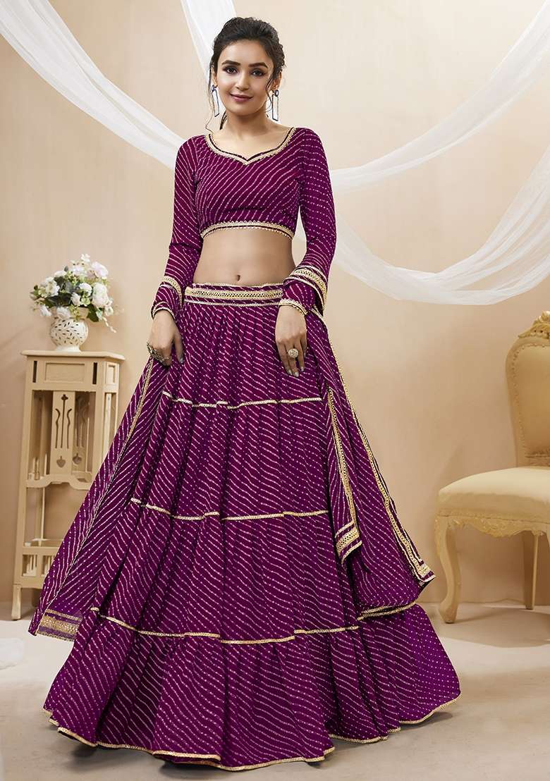 Purple Lehariya Georgette Lehenga Set for Diwali | Wedding & Festive Wear - Indya