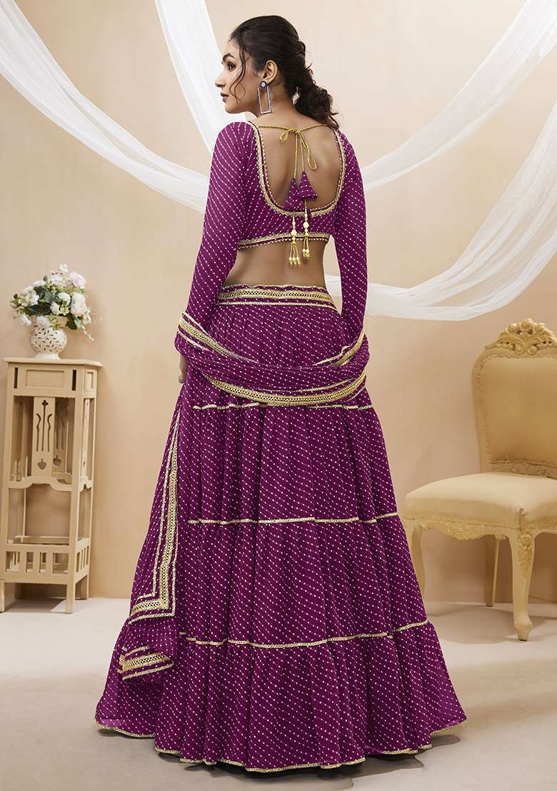 Purple Lehariya Georgette Lehenga Set for Diwali | Wedding & Festive Wear - Indya