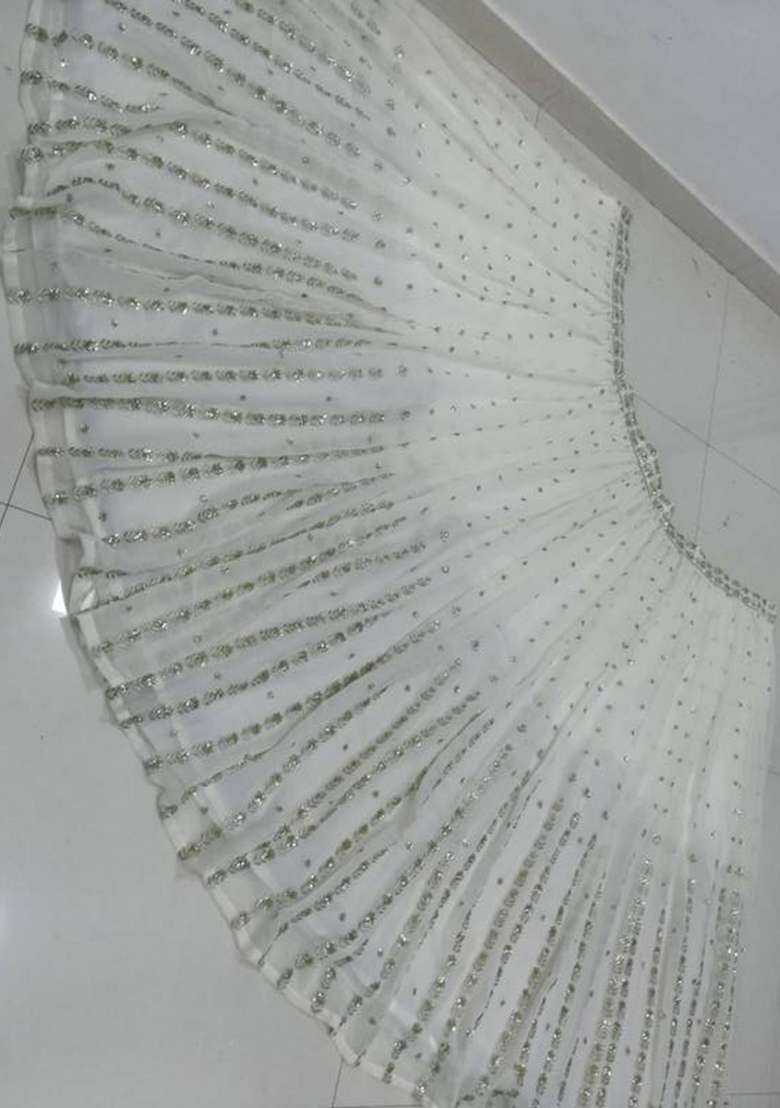 White Embroidery Georgette Lehenga Set for Diwali and Festive Wear - Indya