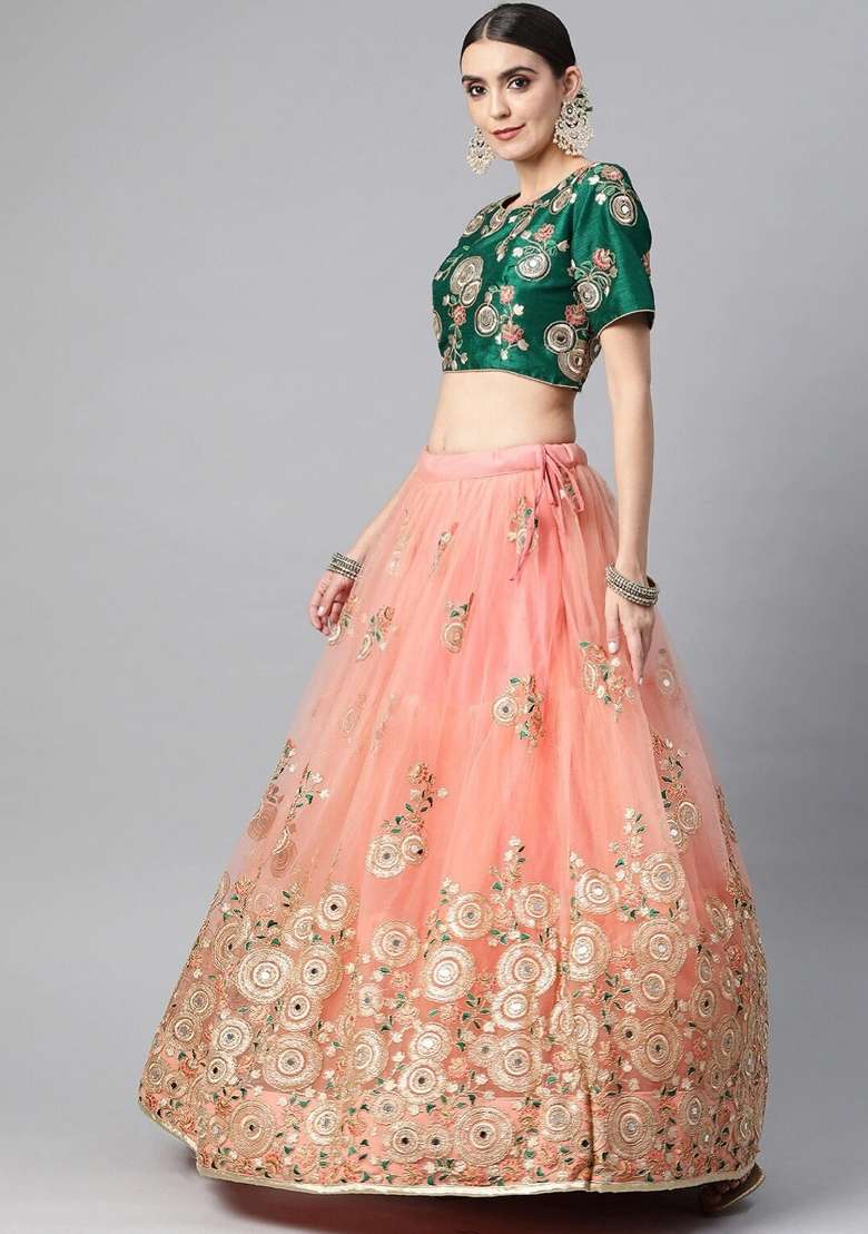 Pink Net Lehenga Set with Embroidery for Diwali | Wedding & Festive Wear - Indya