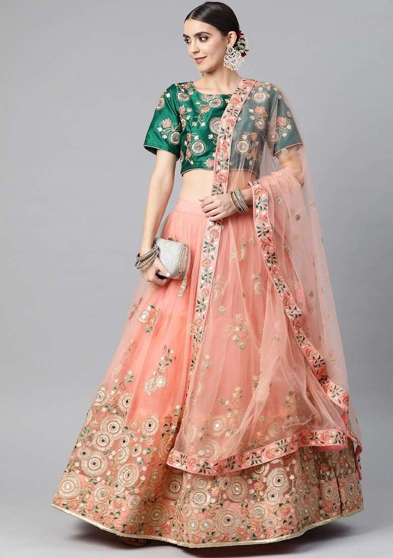 Pink Net Lehenga Set with Embroidery for Diwali | Wedding & Festive Wear - Indya