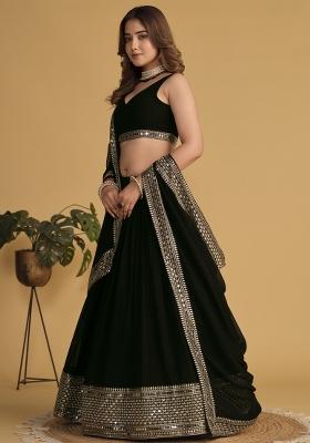 Black Sequence Work Georgette Lehenga Set